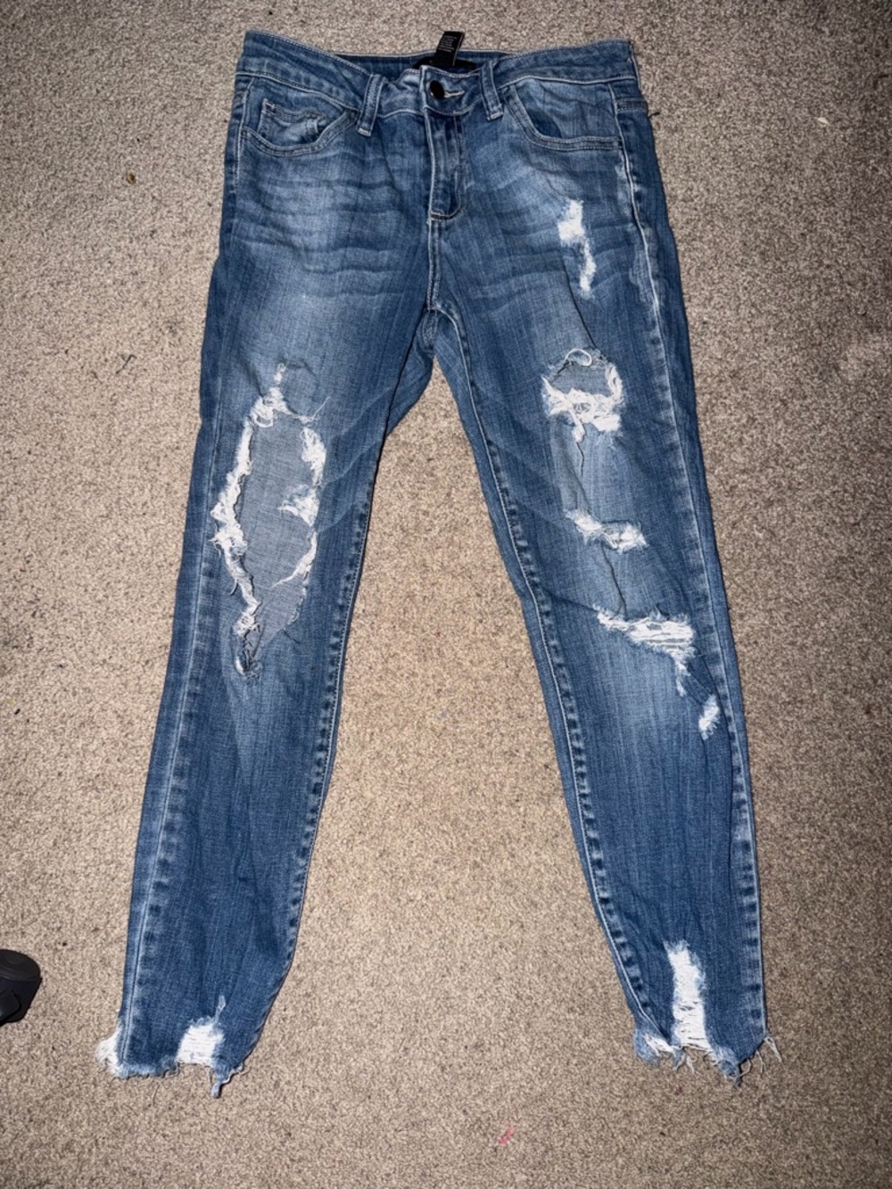 Forever 21 Distressed Dark Blue Skinny Jeans
